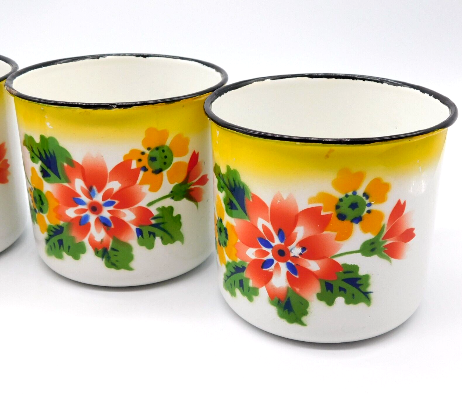 VTG 14 pc Metal Rossini Enamel Ware Floral Set 2 plates 8 bowls 4 cups Hong Kong Rossini - фотография #17
