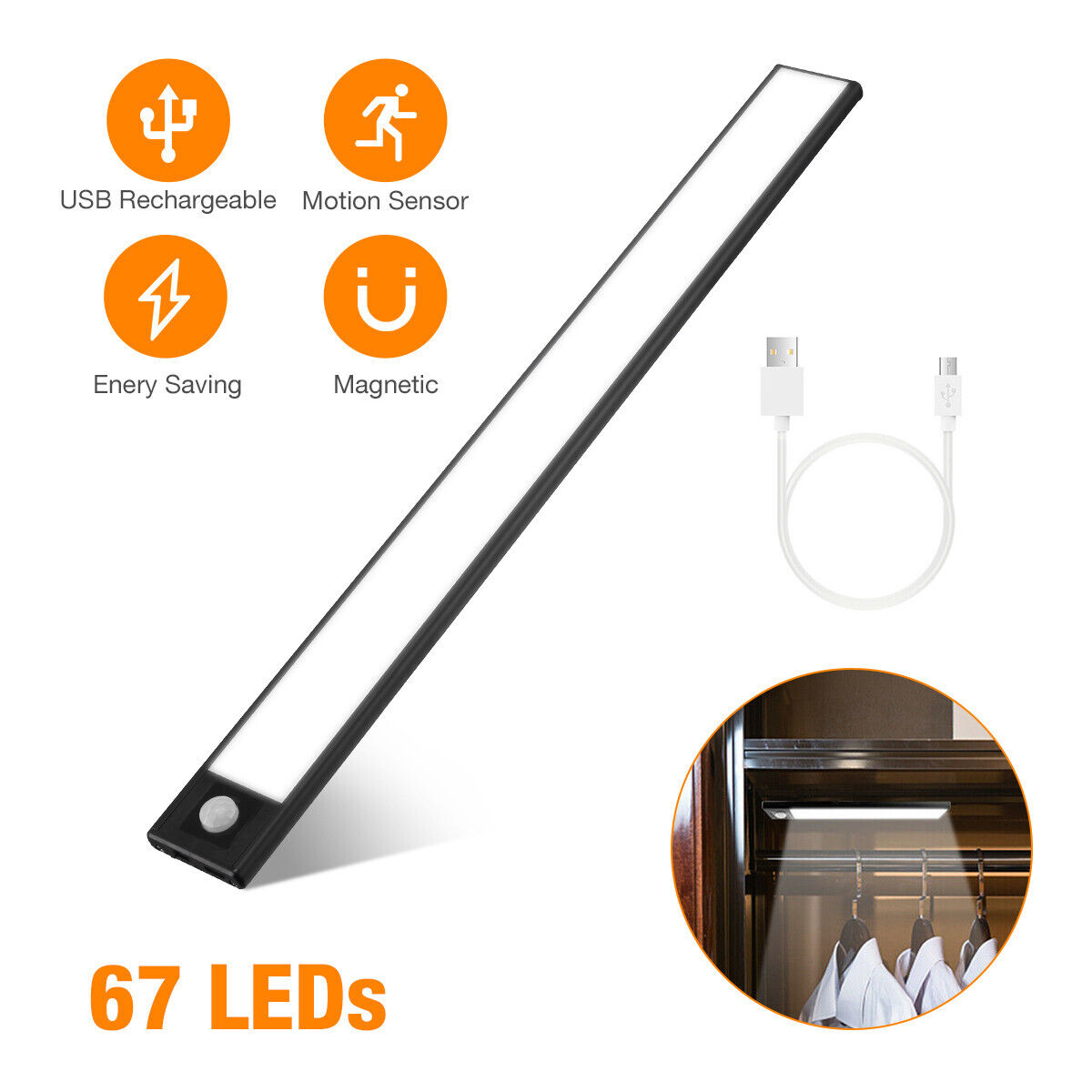 LED Motion Sensor Under Cabinet Closet Light USB Rechargeable Kitchen Lamp Strip Housmile PIR Motion Sensor Light - фотография #2