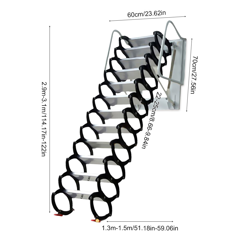 12 Steps Wall Mounted Folding Ladder Loft Stairs White Attic Steps Pull Down  Unbranded 022129 - фотография #2