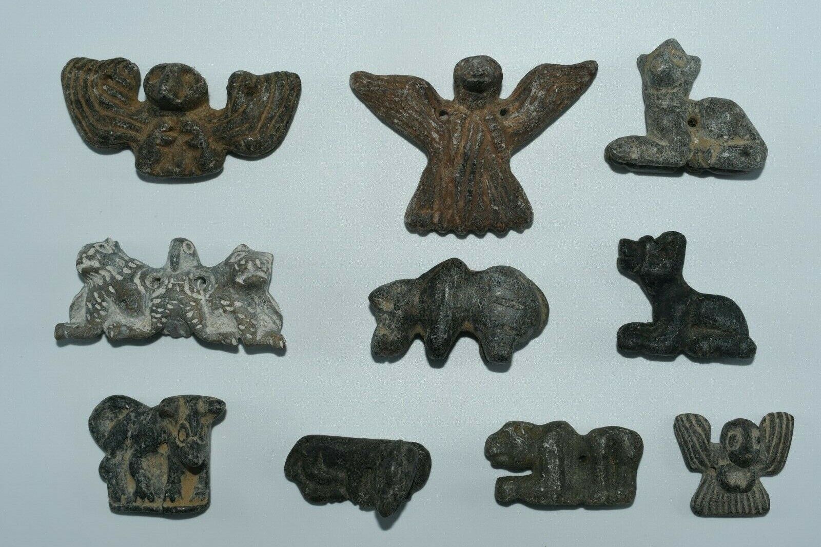 Lot Sale 10 Large Ancient Bactrian Stone composite Animal Figurines Bead Amulets Без бренда