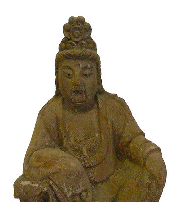 Chinese Rustic Distressed Finish Wood Kwan Yin Bodhisattva  statue cs909  Без бренда - фотография #2