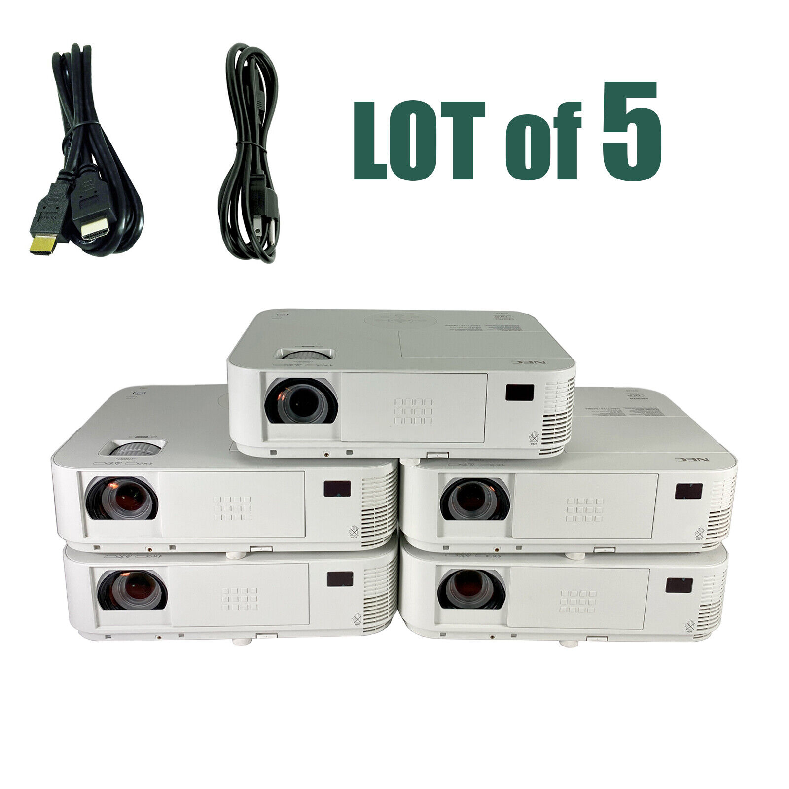 Lot of 5 - NEC NP-M322X Projector 3200 ANSI 2HDMI 1080p w/Power & HDMI Cable NEC NEC NP-M322X