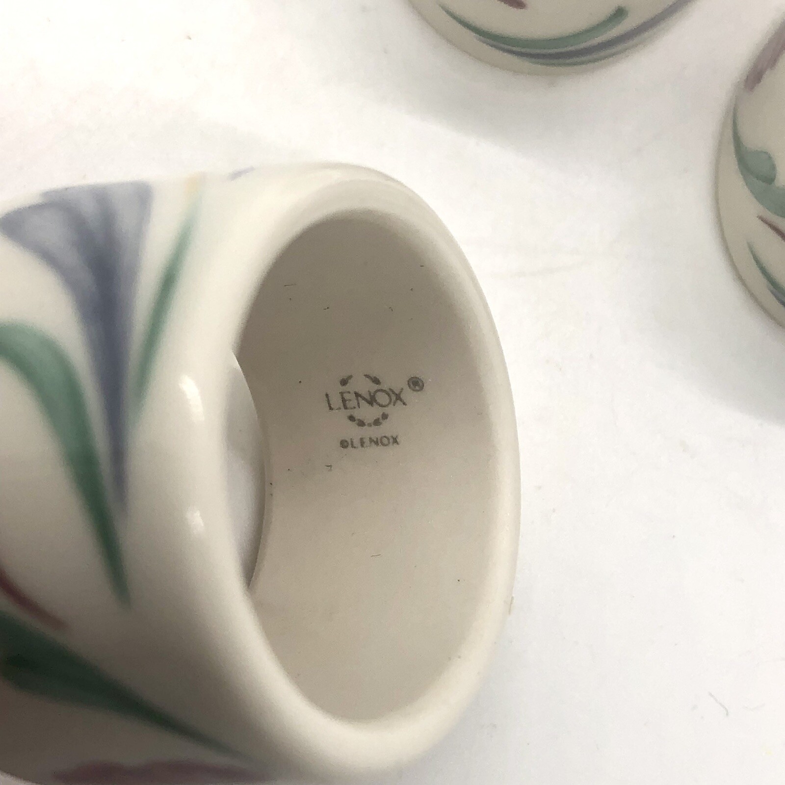 Lenox Poppies on Blue Napkin Rings Set of 4 Ceramic Stoneware w Box Flowers Lenox - фотография #7