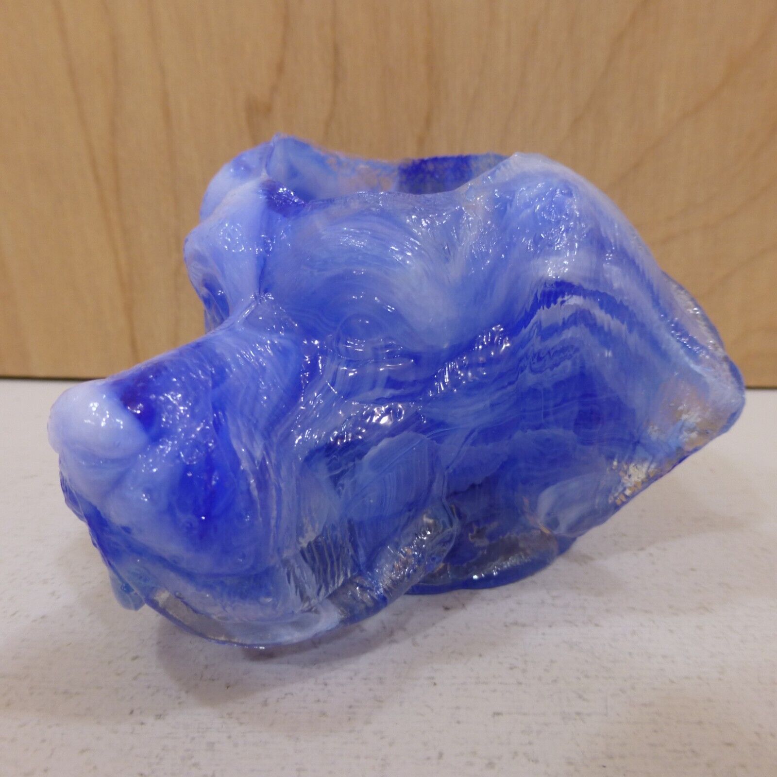 Joe St Clair COBALT BLUE WHITE SLAG Glass DOG HEAD TOOTHPICK MATCH HOLDER Summit Без бренда
