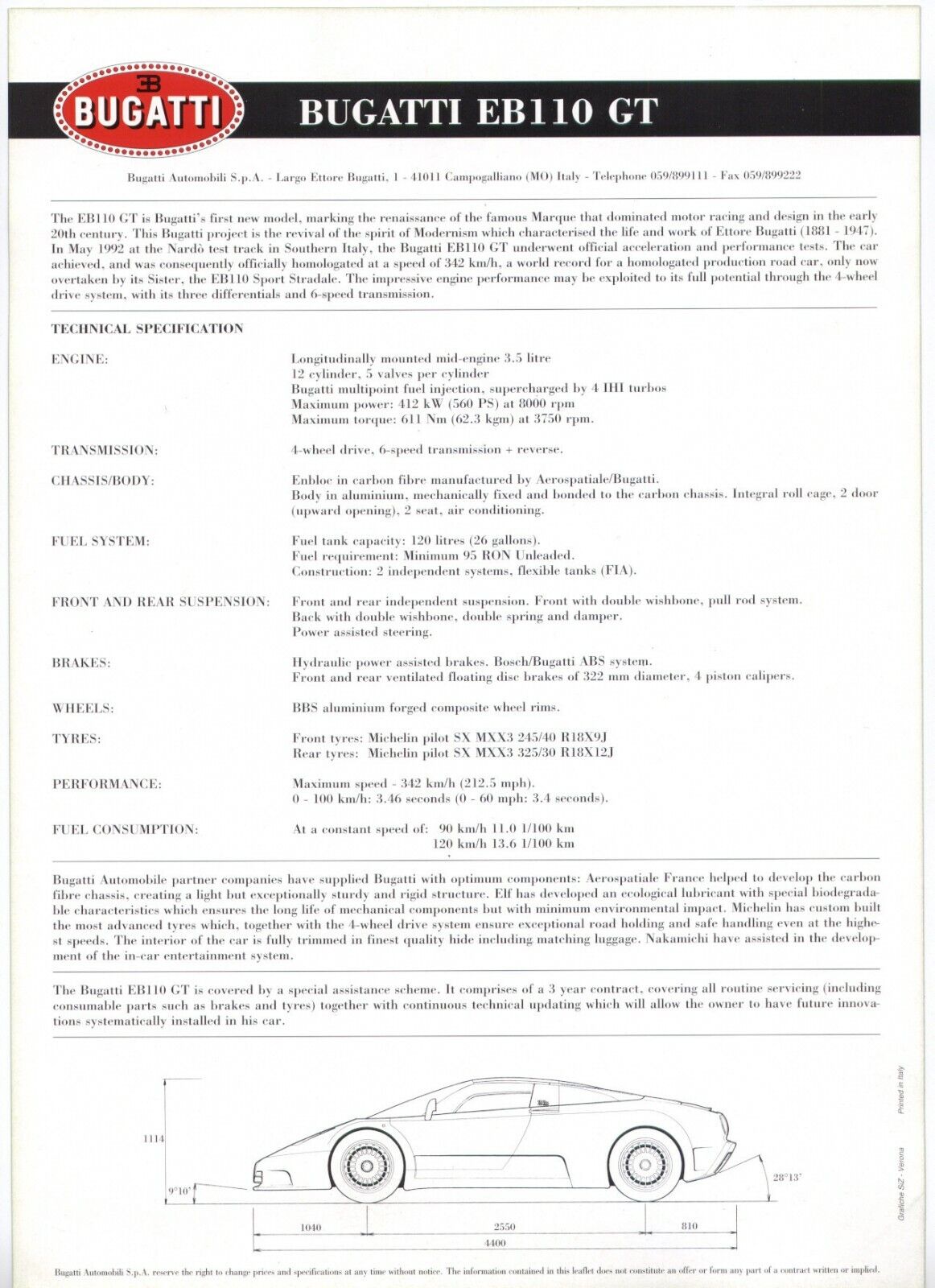 Bugatti EB110 GT & Sport Stradale leaflets Prospekte, 1992 Без бренда - фотография #3