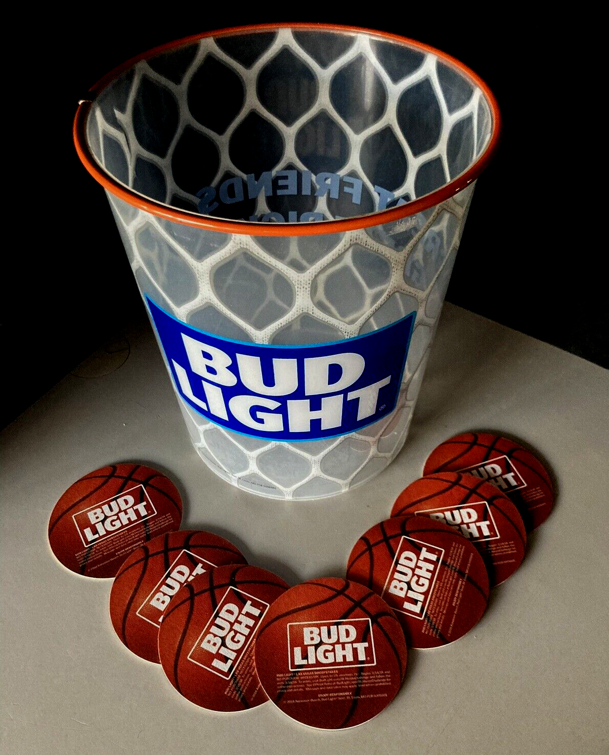 NEW 1 Bud Light Basketball Beer Ice Bucket Hoop  And 8 Bar Coasters Bud Light