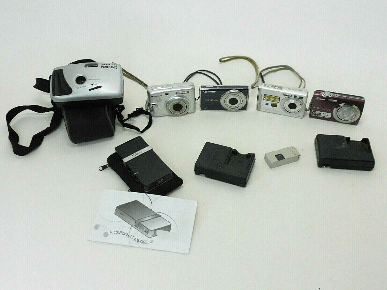 Lot of 6 Cameras, Portable Projector, Battery, Chargers, Cases. 35mm, Digital Nikon Does Not Apply