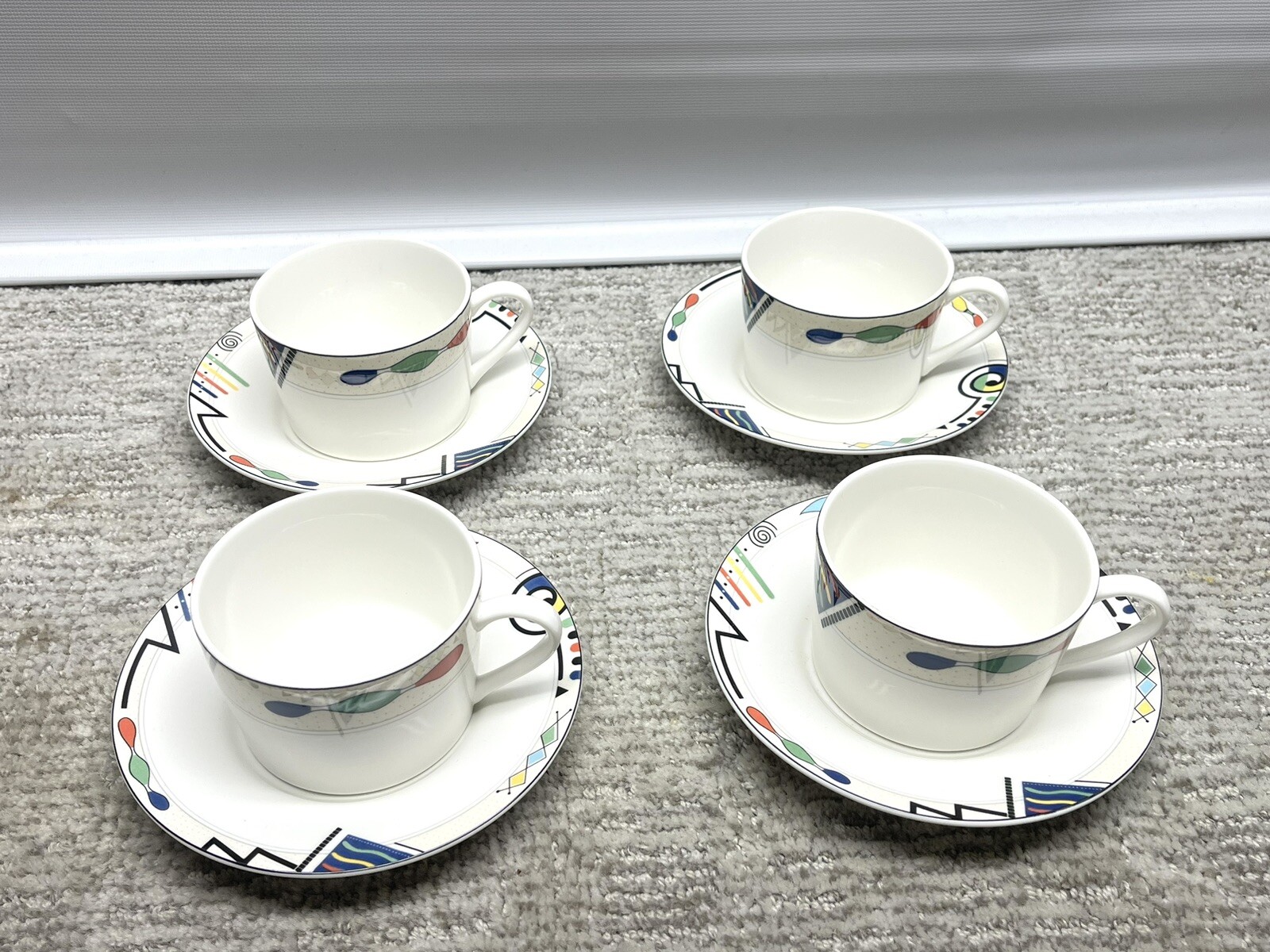 4 New Old Stock Mikasa Ultima Plus Headline Cups Saucer Geometric Abstract HK232 Mikasa
