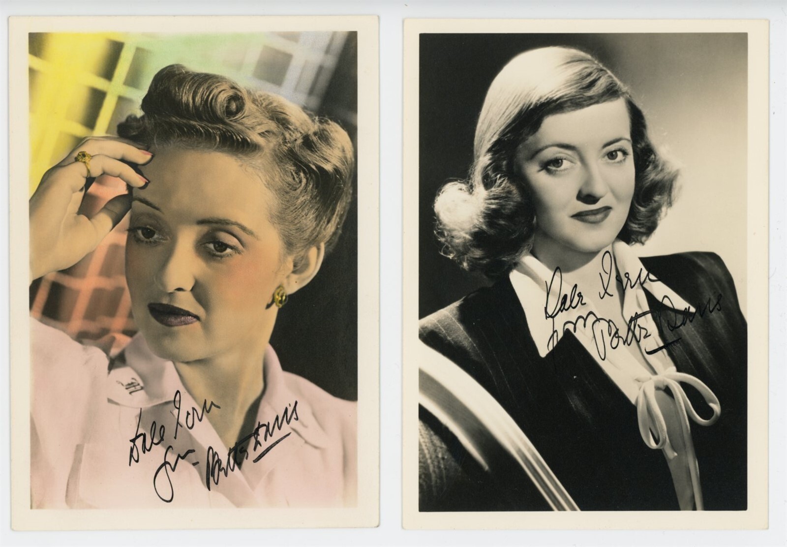 VINTAGE SIGNED ITEMS 2: BETTE DAVIS INSCRIBED STUDIO PORTRAITS 1 COLOR 1 B&W Без бренда