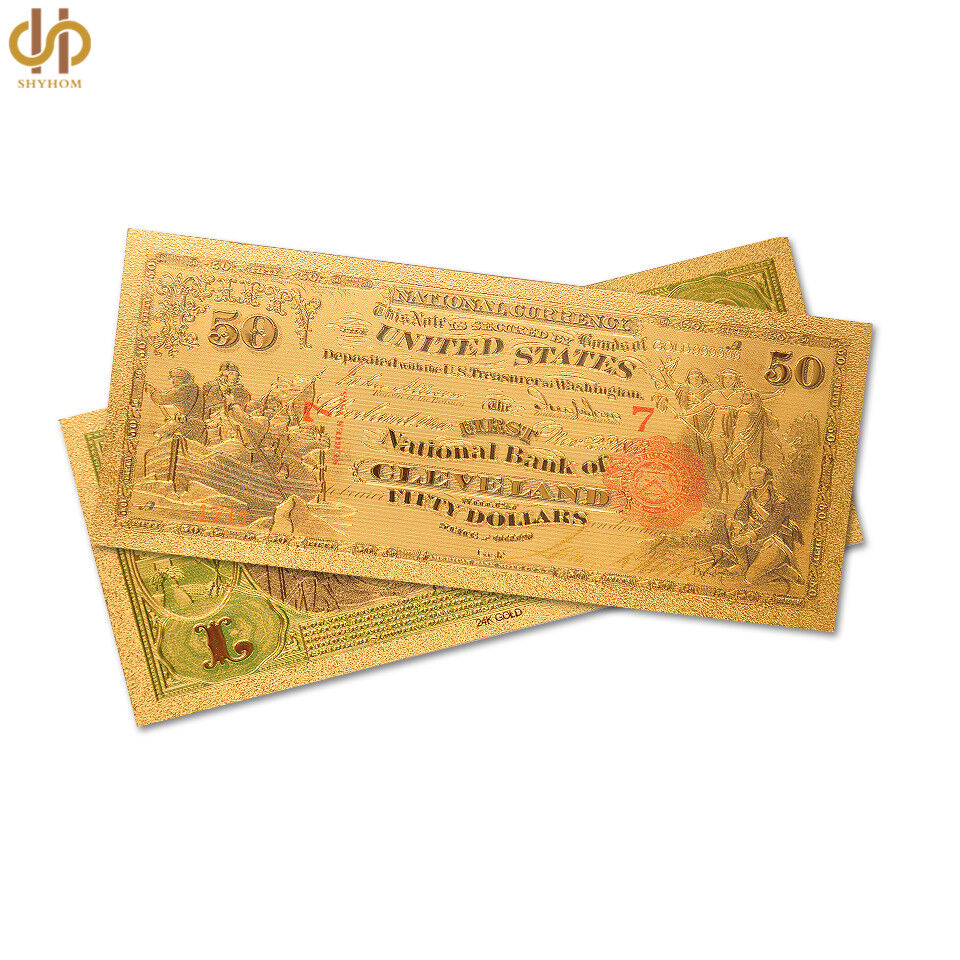 10PCS USA $50 Dollar Gold Banknote Certificate 1875 Federal Bank Note Collection Без бренда - фотография #4