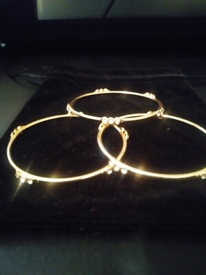 14K YELLOW GOLD & STS LCS  DIAMOND BANGLE BRACELETS SET OF 3 SIZE 8.5 + BONUS! EXCEPTIONALBUY