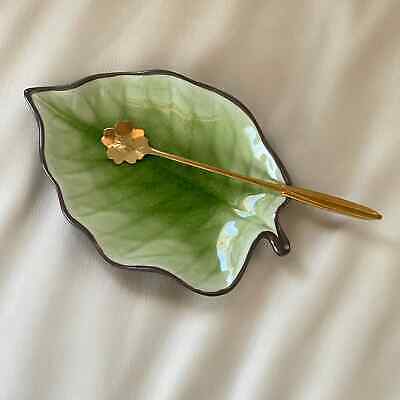 Ceramic Leaf Shaped Spoon Rest With Spoon No Brand - фотография #5