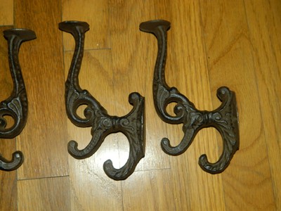 SET/4 FANCY OLD VICTORIAN STYLE WORLD WALL MOUNTED COAT HAT HOOKS CAST IRON  Без бренда - фотография #5