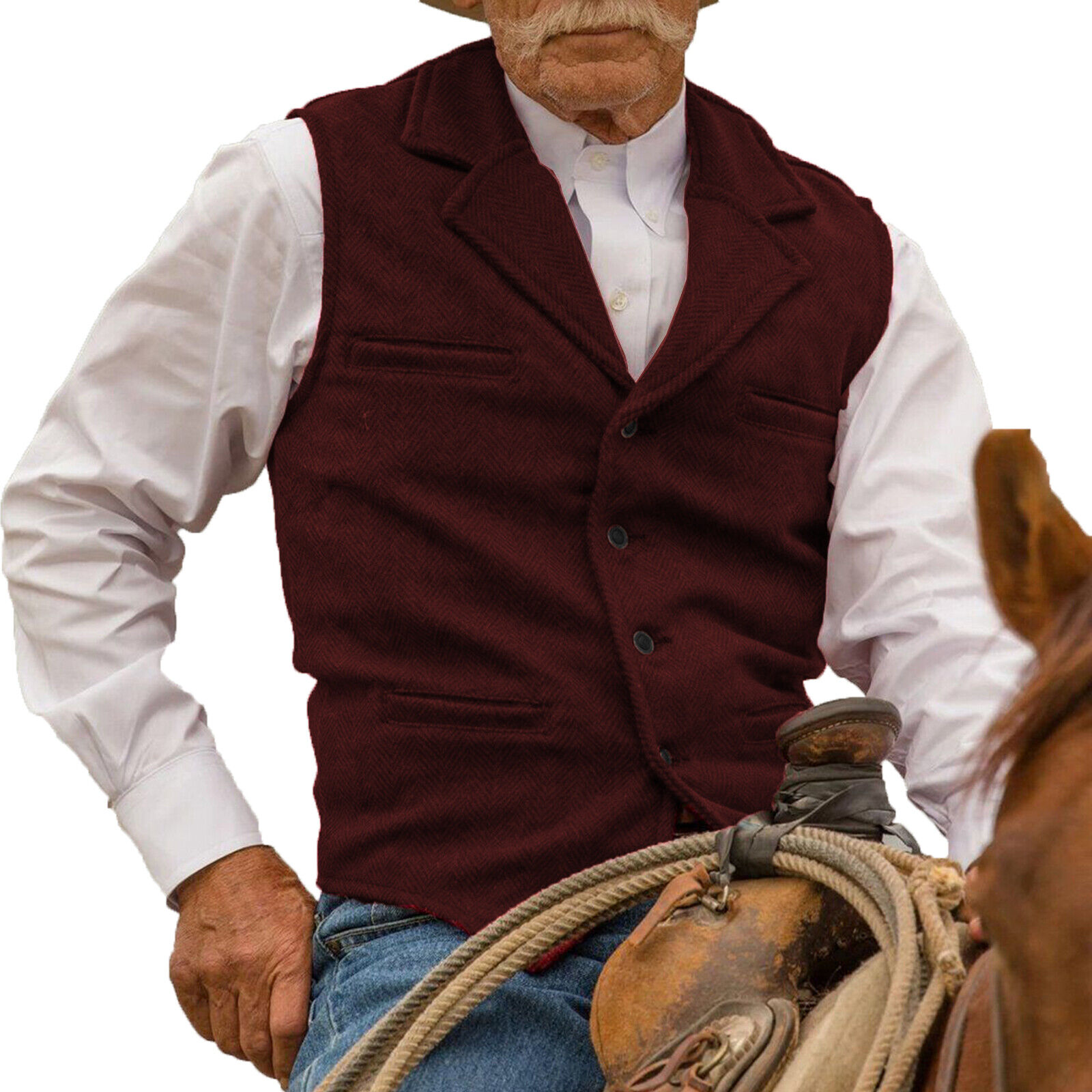 Aged Mens Vests Vintage Wesern Cowboy Mens Tweed Herringbone Vest M Large XL XXL Unbranded - фотография #9
