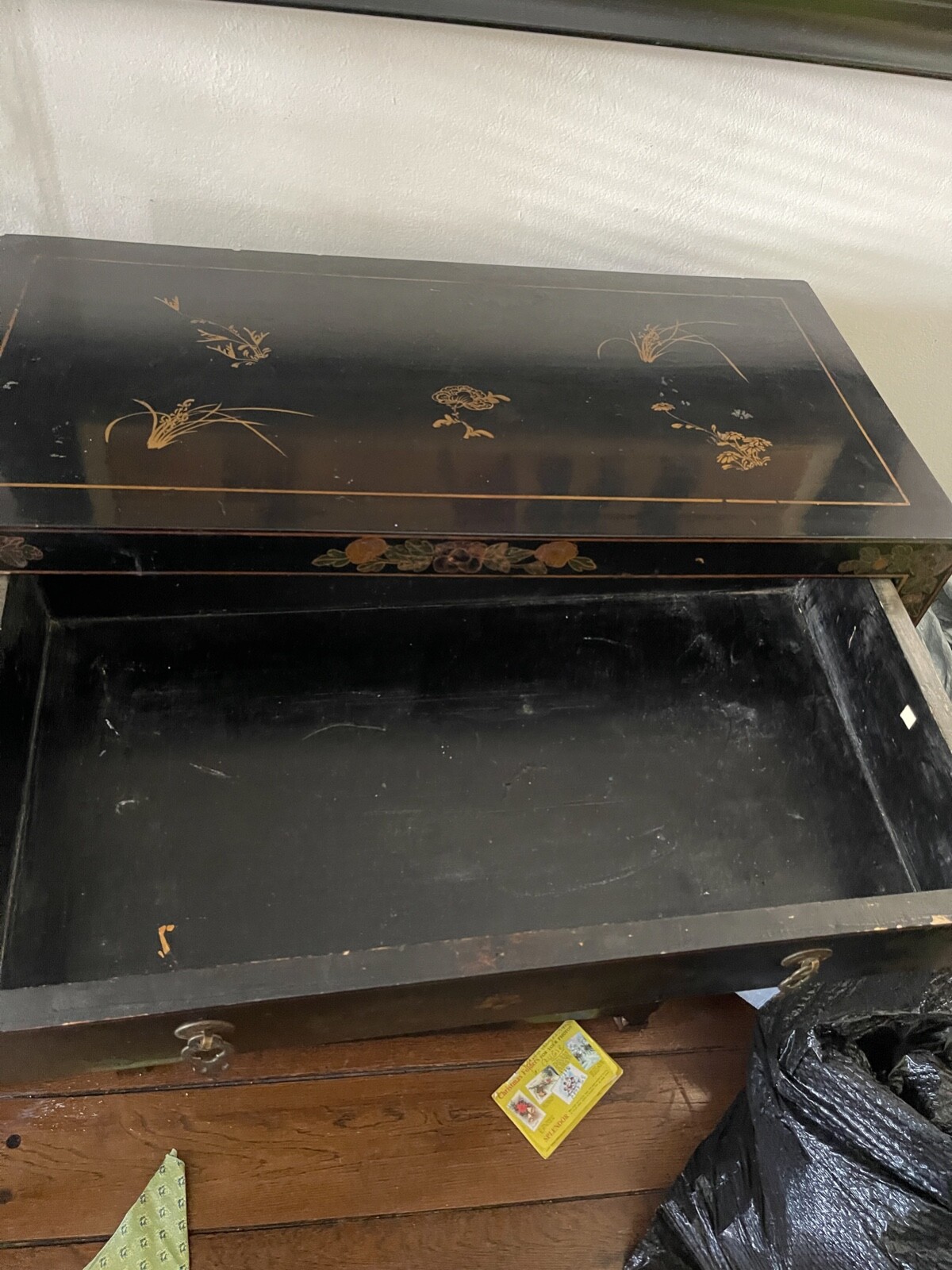 30" Antique 3D Oriental Chinese Furniture Black Lacquer Corner Cabinet Landscape Без бренда - фотография #7