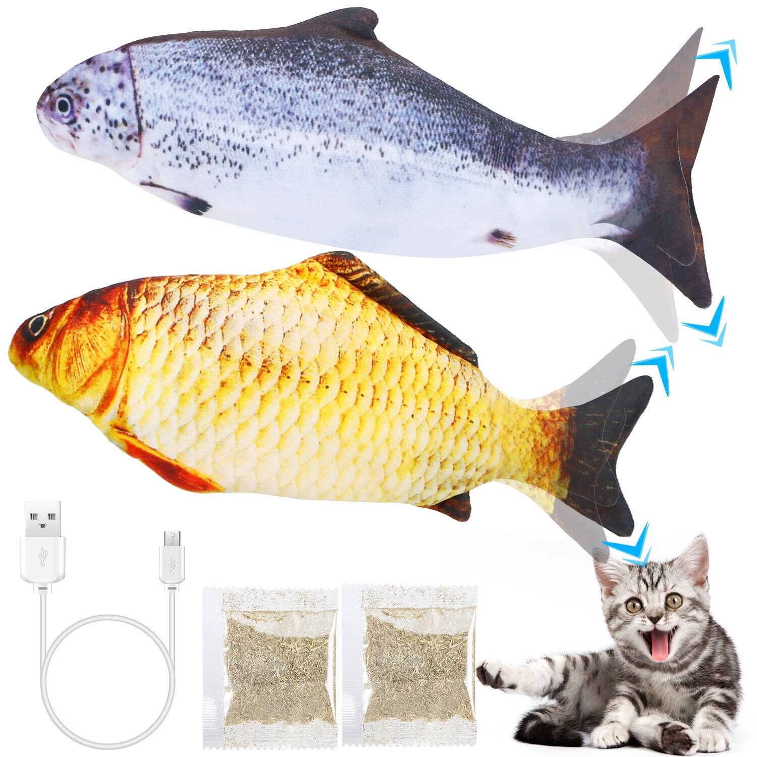 Flopping Fish Toy for Cat Kitten Interactive Fish Dog Toy Dancing Wiggle 2 Packs Unbranded Does not apply - фотография #8
