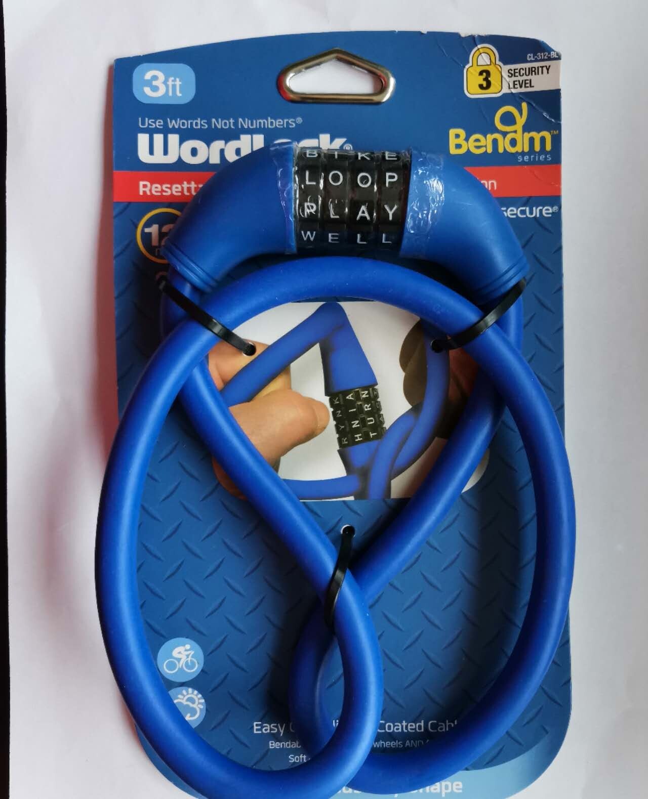 WordLock 3ft Resettable Bendm Cable Lock 3ft 12mm Steel Formflex Blue Cable Wordlock Does not apply