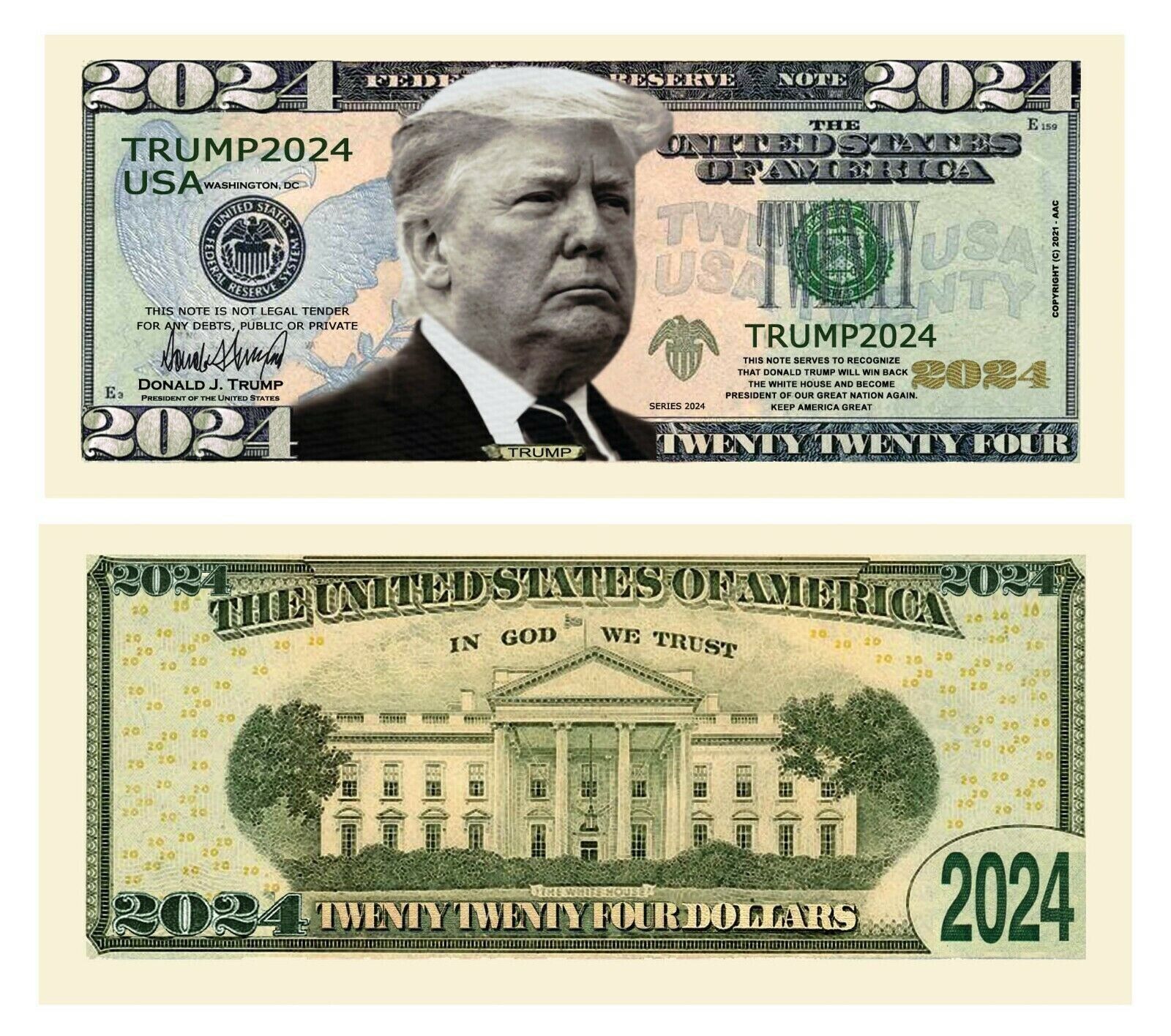 Donald Trump 2024 Collectible Pack of 10 Re-Election Dollar Bills Novelty Money Без бренда