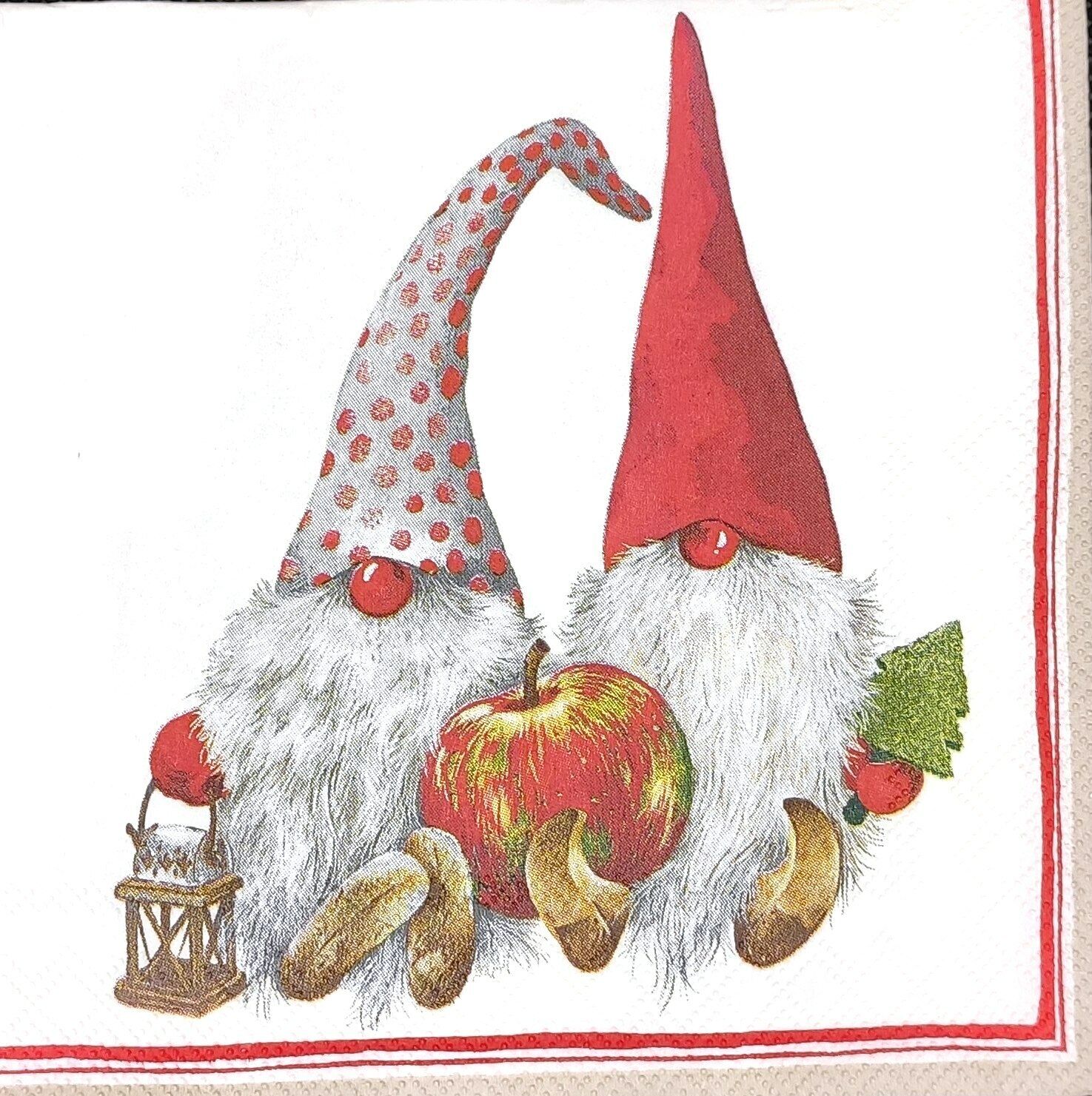 S116# 3 x Single SMALL Paper Napkins For Decoupage Christmas Tomte Gnome Couple IHR C743010 - фотография #2