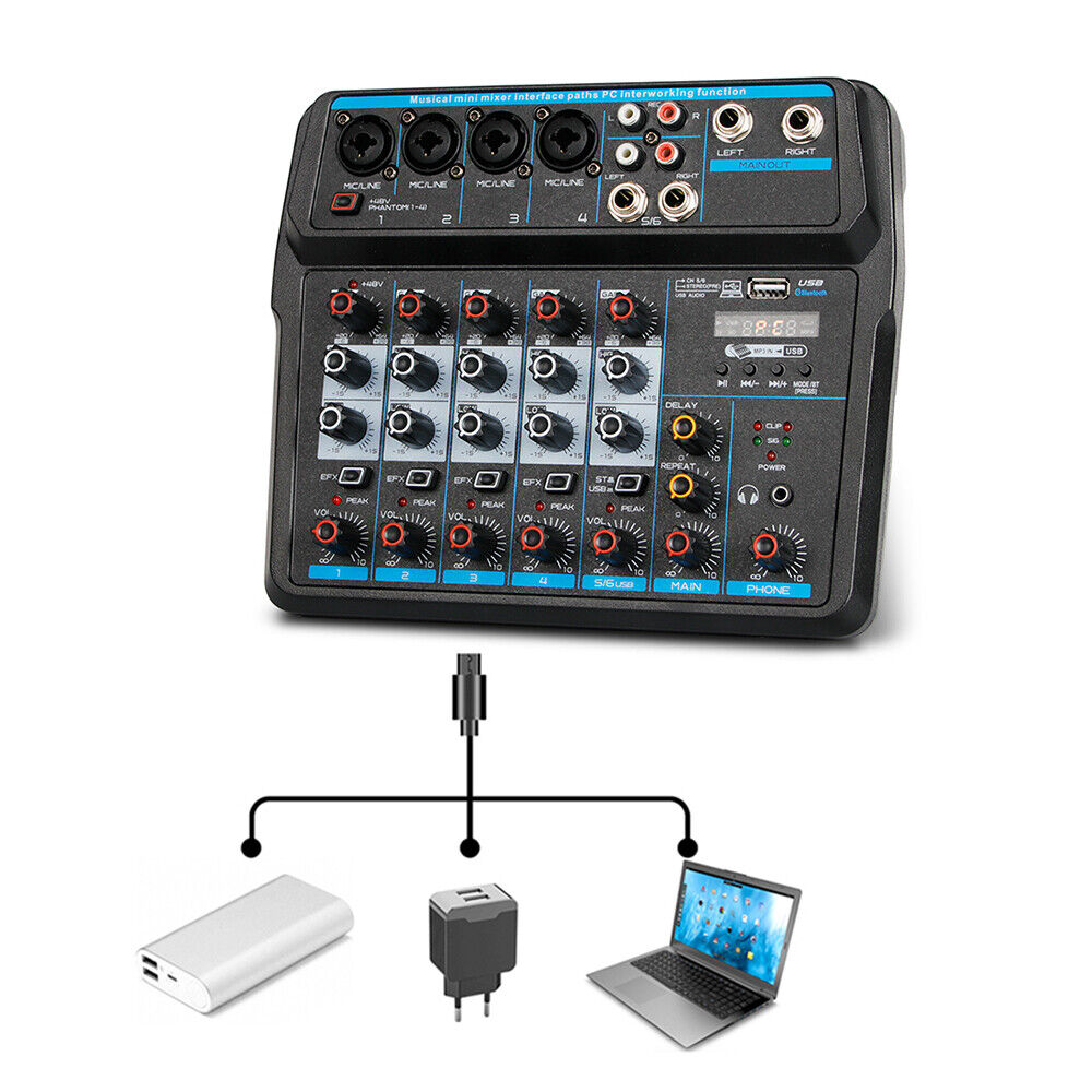SALE 6-Channel Live Audio Mixer Bluetooth USB DJ Sound Mixing Console Amplifier Unbranded Does Not Apply - фотография #4