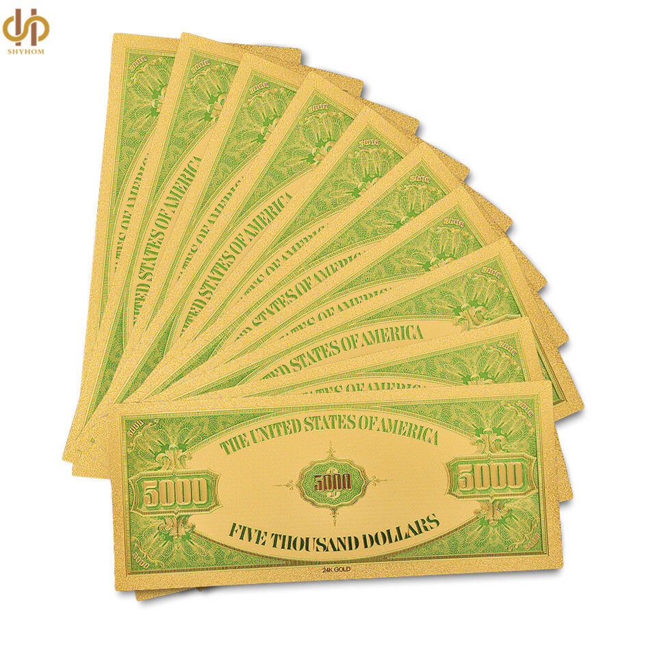 10PCS/Lot 1918 US Gold Banknote $5000 Dollar Plated Gold Money Note Collection Без бренда - фотография #2