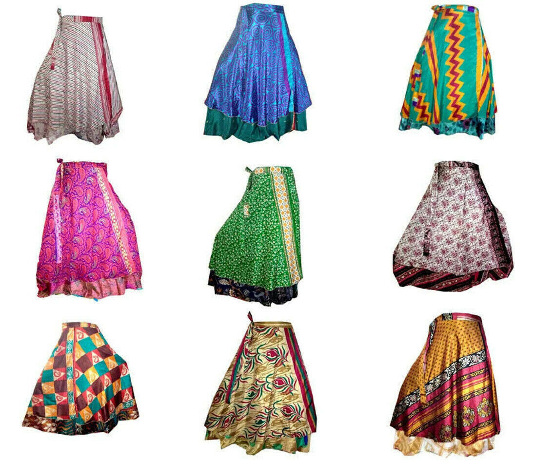 Vintage Silk Sari Recycled Magic Wrap Around Skirt Reversible Women Dress Lot Handmade Does Not Apply - фотография #3