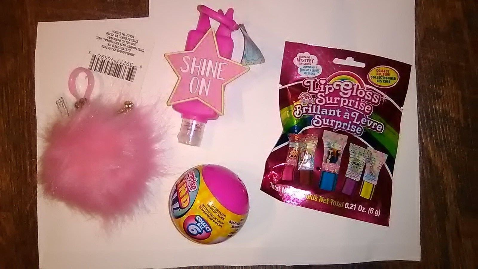 👑Lot 4~Girl's Gift Items~Blind Ball Toy~Lip Gloss~Clip-On Pom~Shine-On Star~4+ Best Accessory Group 278274