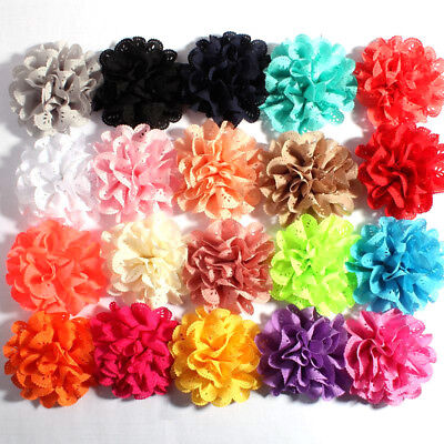 30pcs 10cm Eyelet  Artificial Fabric Chiffon Hair Flowers For Baby Headbands Unbranded