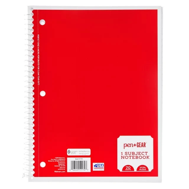 Pen + Gear 1 Subject Spiral Notebook Wide Ruled 70 Sheets Assorted Colors 4 PACK Pen+Gear 026229570704 - фотография #6