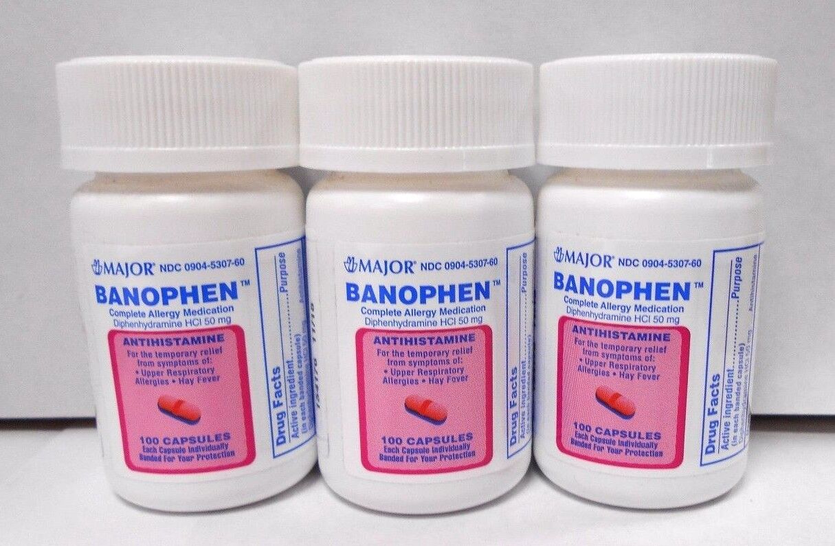 Major Banophen Diphenhydramine 50mg Antihistamine 100ct -3 Pack Exp 04-2025 Major