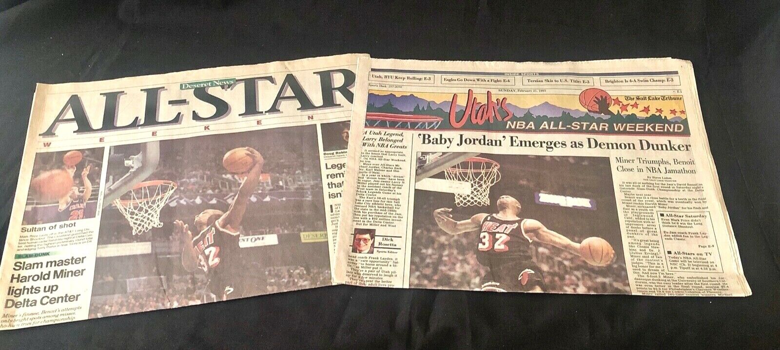 HAROLD MINER "BABY JORDAN" WINS 1993 NBA SLAM DUNK TITLE- UTAH NEWSPAPERS (2) Deseret News + Salt Lake Tribune - фотография #12