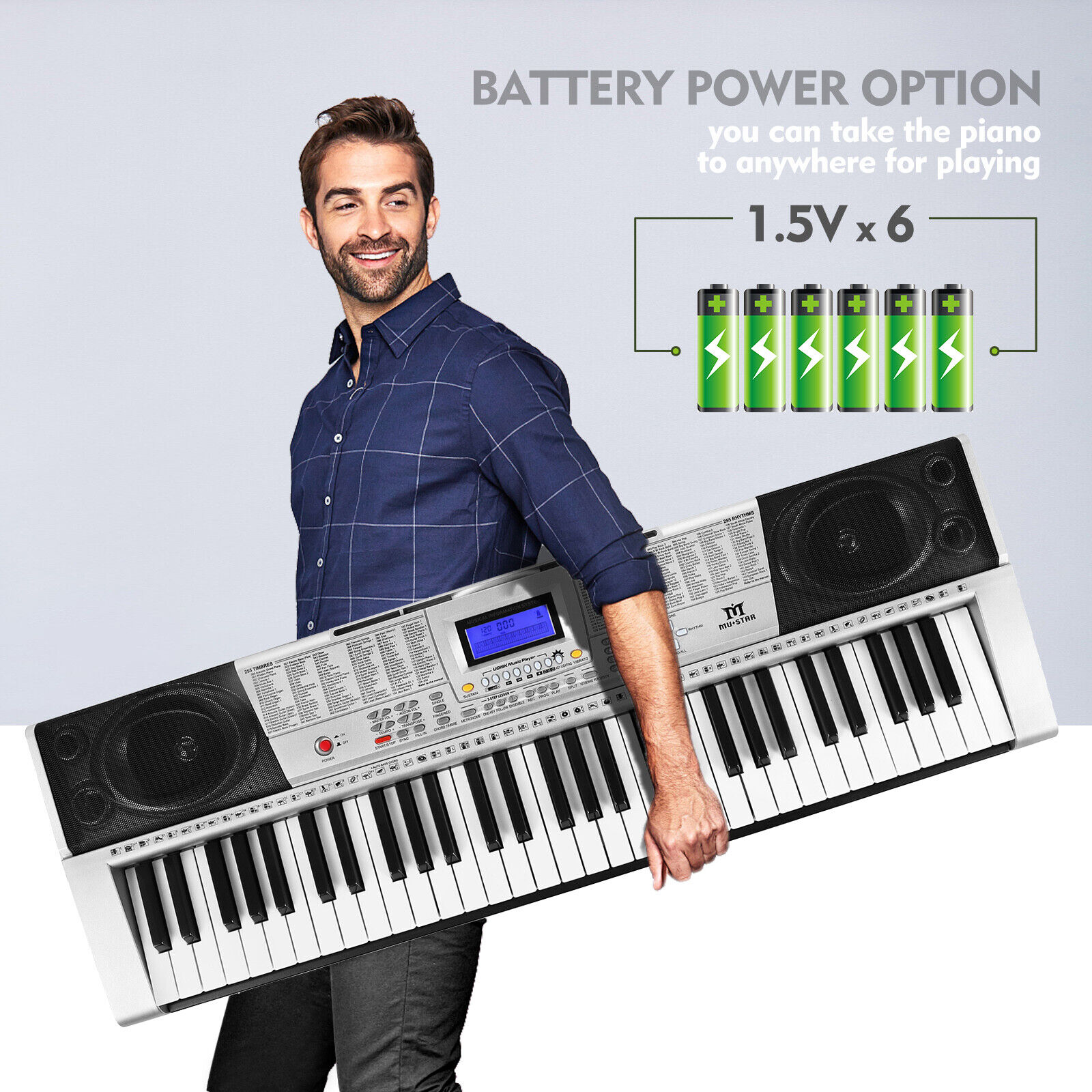 Portable 61Key Electronic Lighted Keyboard Piano LCD Screen Headphone Microphone Mustar S6010400 - фотография #4
