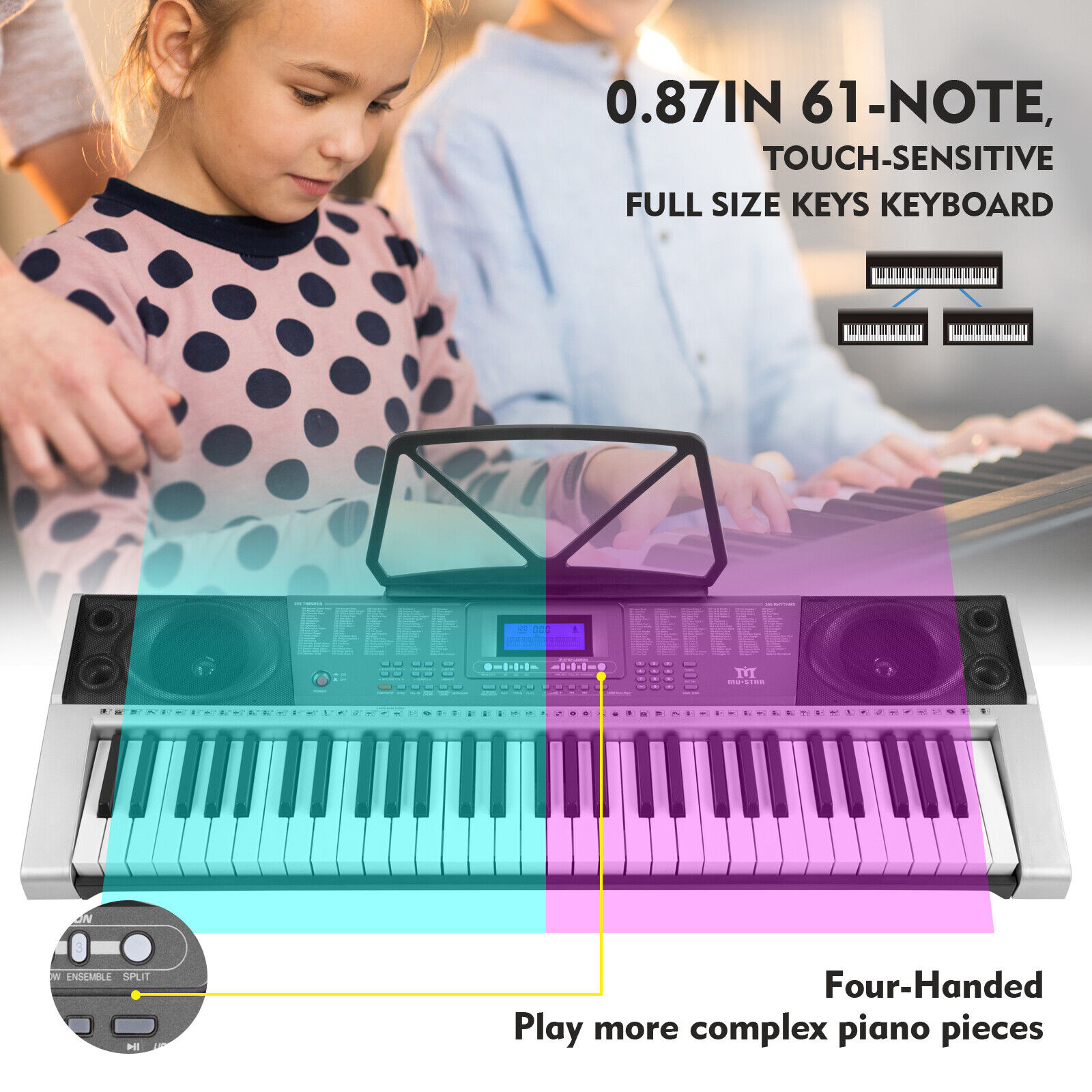 New Portable 61 Key Electronic Keyboards Piano LCD Screen w/Headphone,Microphone Mustar S6010300 - фотография #4
