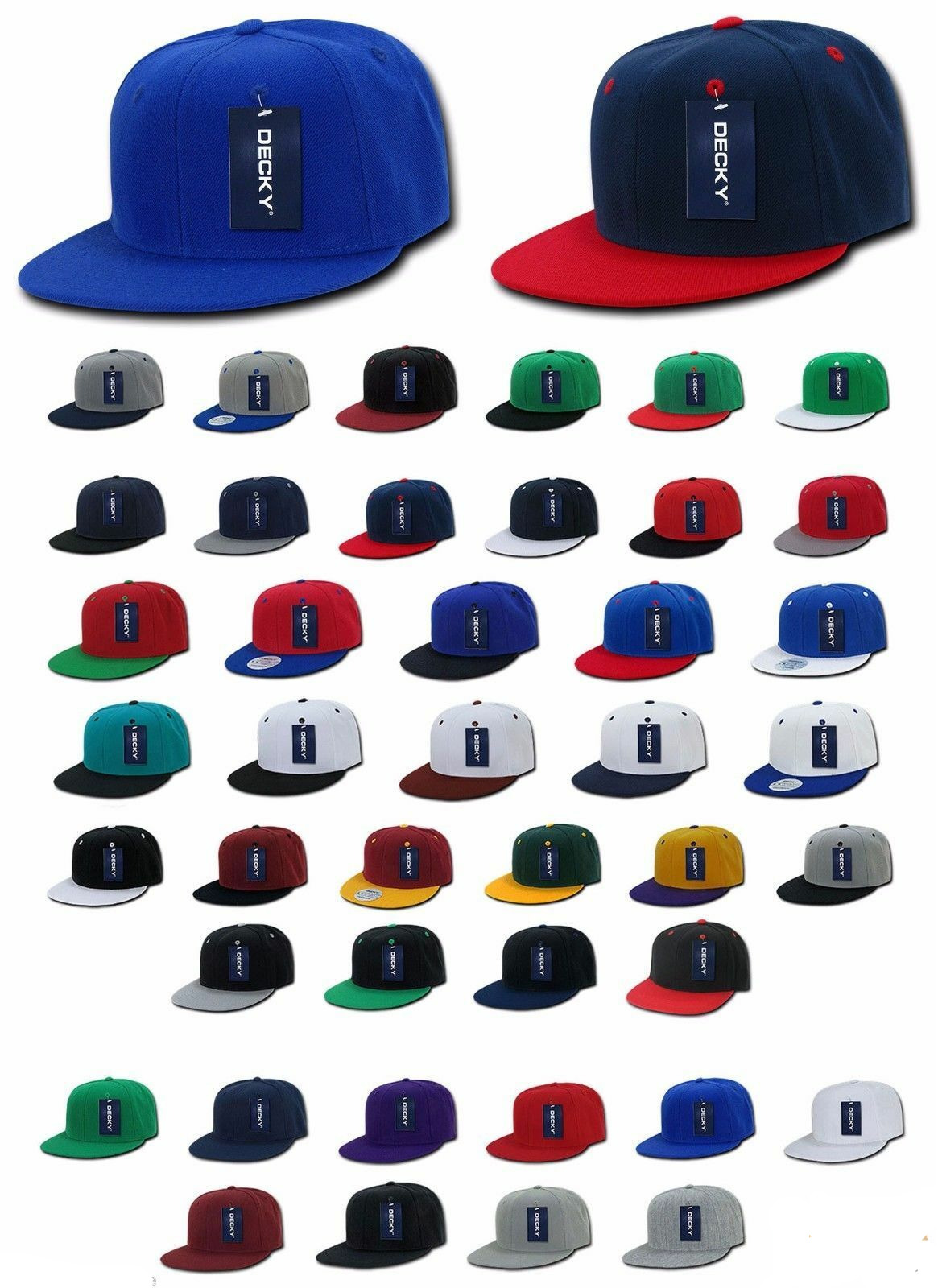 Lot of 6 Blank Flat Bill Snapback Caps Hats Solid Two Tone DECKY Wholesale Bulk Decky 350 / 351 - фотография #2
