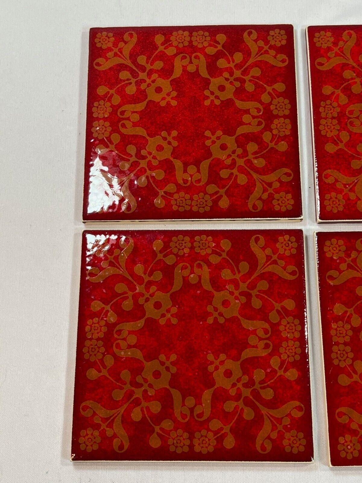 Vintage Mettlach Saar German Red Decorative Tile Set of 4 Без бренда - фотография #3