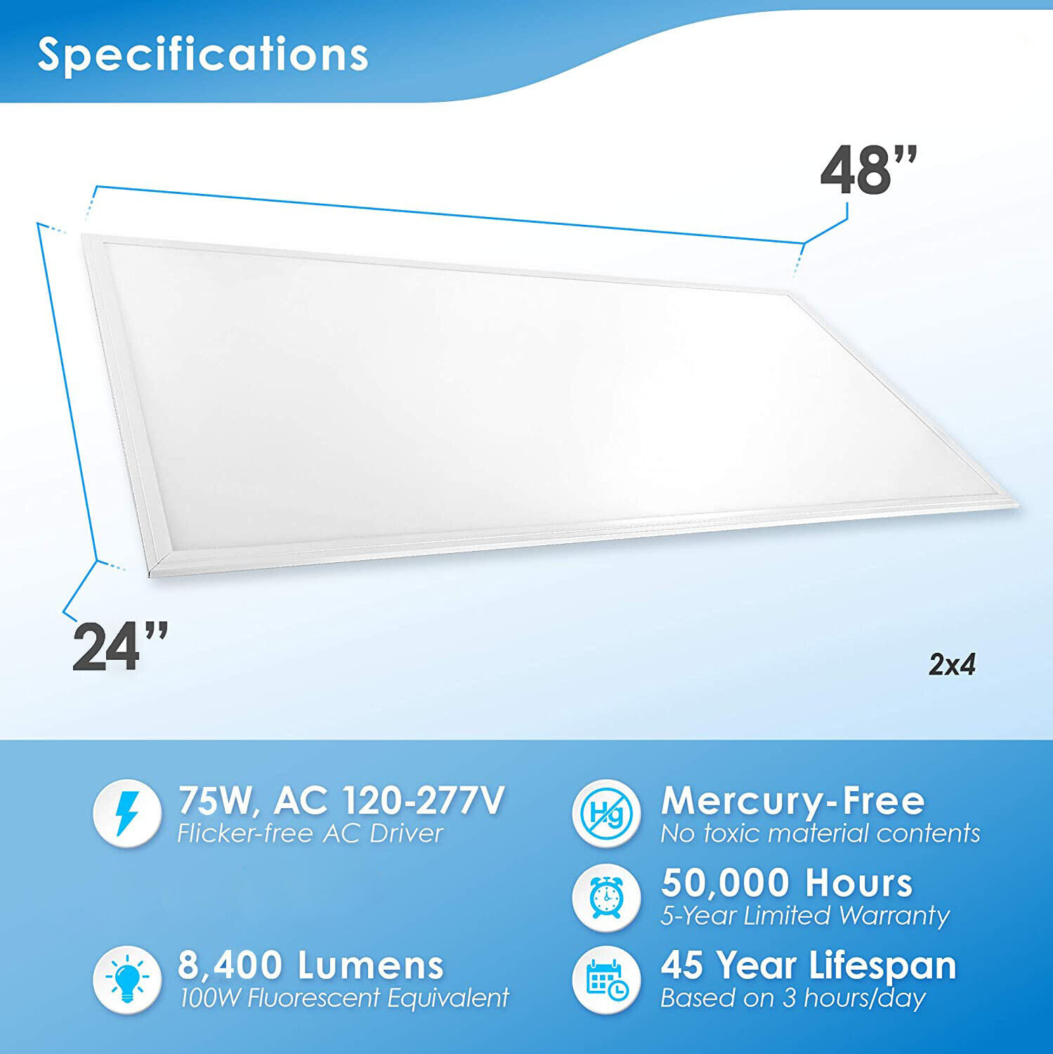 75W 2x4 FT LED Flat Panel Troffer Light, 8400 Lumens Drop Ceiling Lights 4-Pack  WYZM - фотография #2