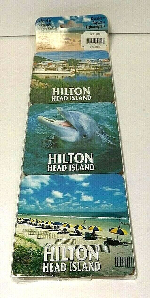 Hilton Head Island Photo Coasters Set 6 Cork Backed Stylish Reusable Souvenir  Без бренда - фотография #5