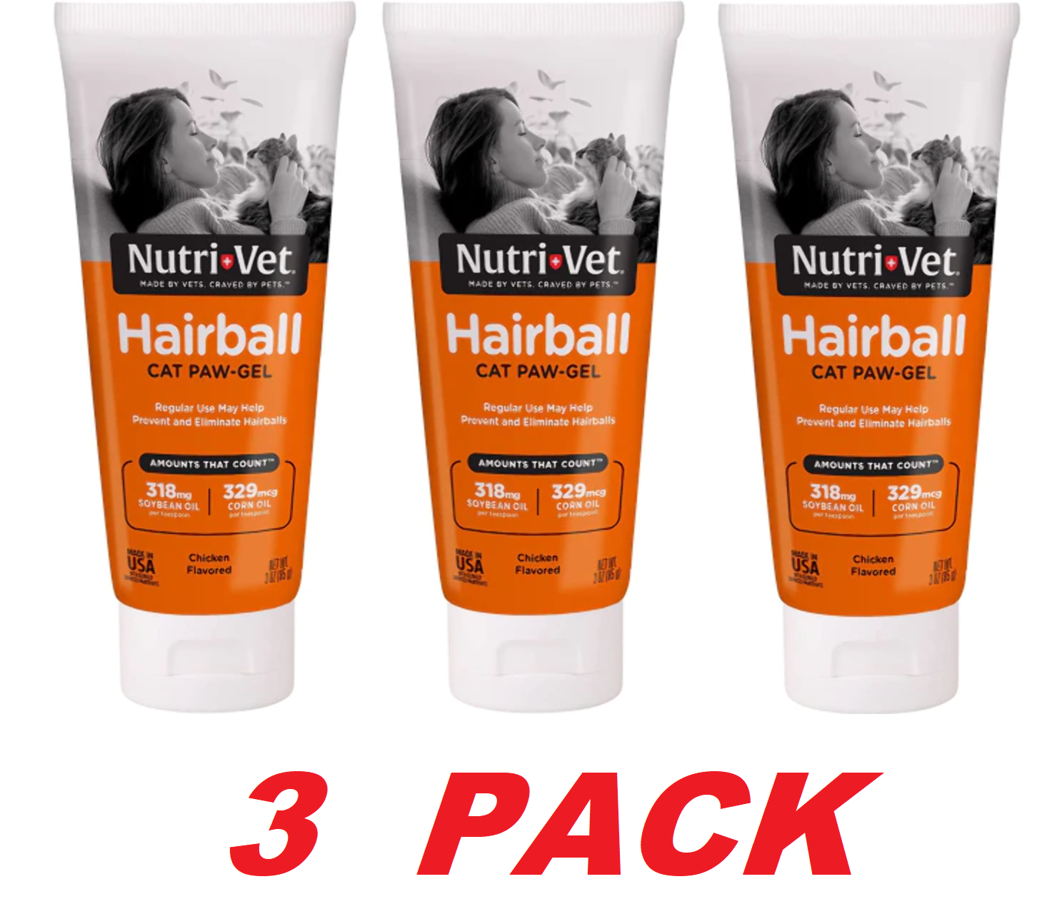 Nutri-Vet Cat Hairball Support Paw Gel Chicken Flavor 3 oz (3 PACK) Nutri-Vet
