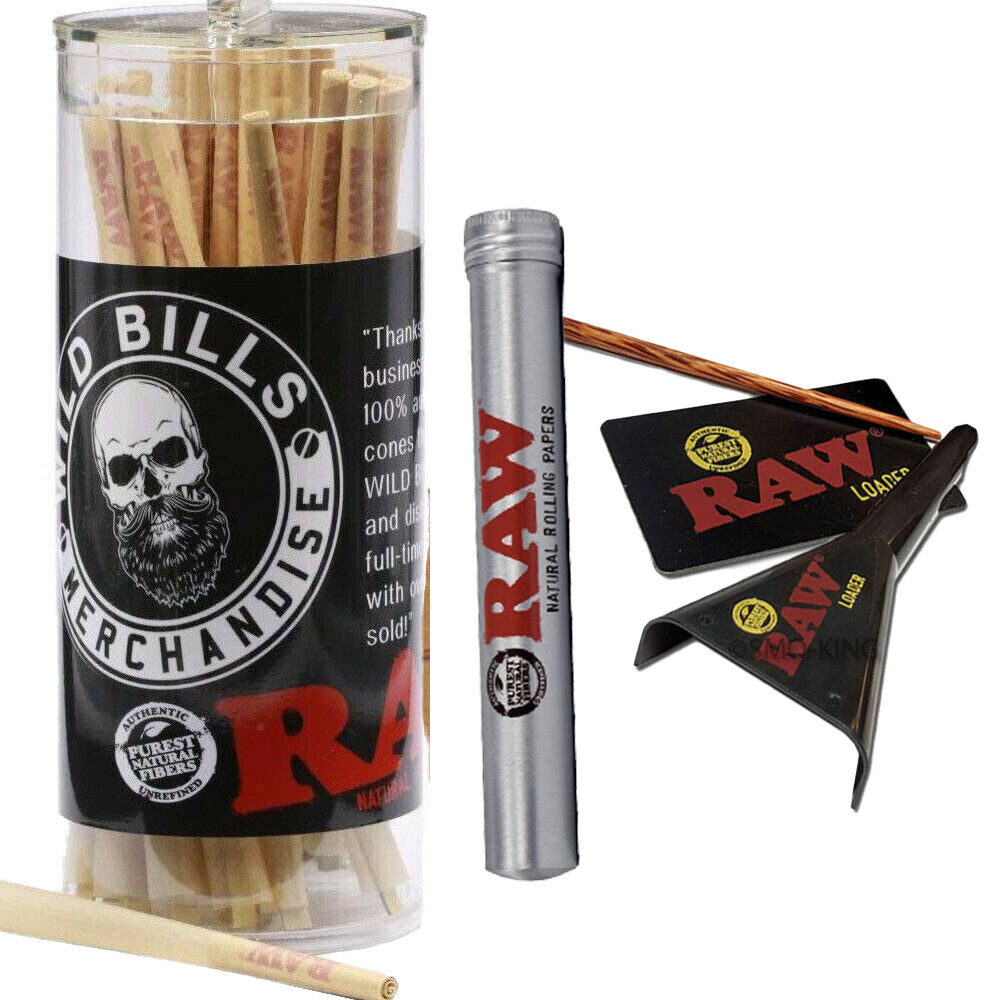 RAW Cones King Size Pre-Rolled Cones w/ Filter (50 Pack) RAW Tube+ Raw Loader Raw