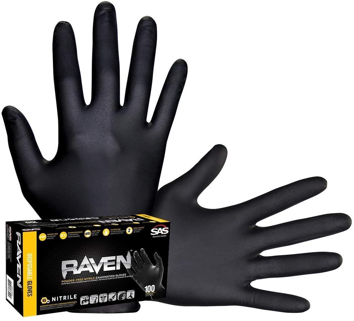 SAS RAVEN Black 7 MIL Powder & Latex Free Nitrile Disposable Gloves XLRG 100/BX SAS Safety 66519 - фотография #3
