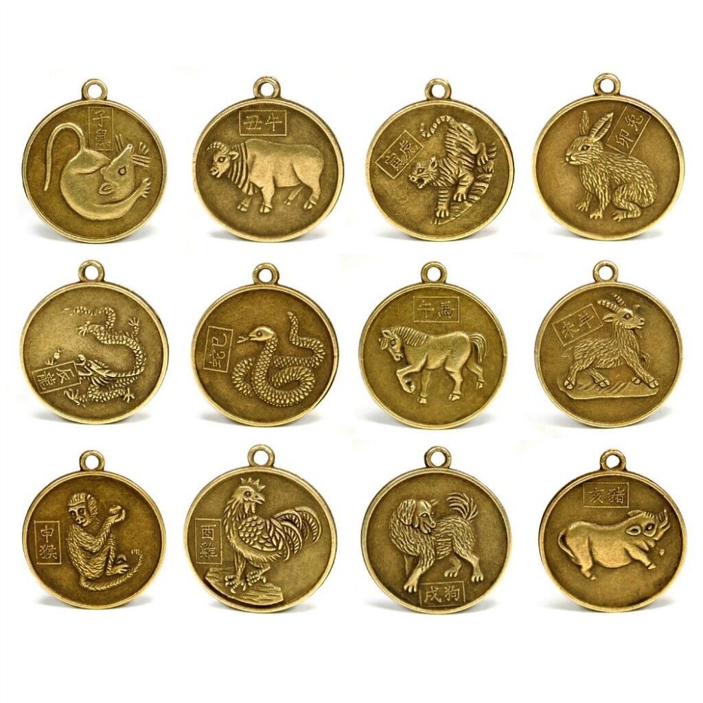 SET OF 12 CHINESE ZODIAC CHARMS 1" Pendant Feng Shui Lunar New Year Horoscope Без бренда
