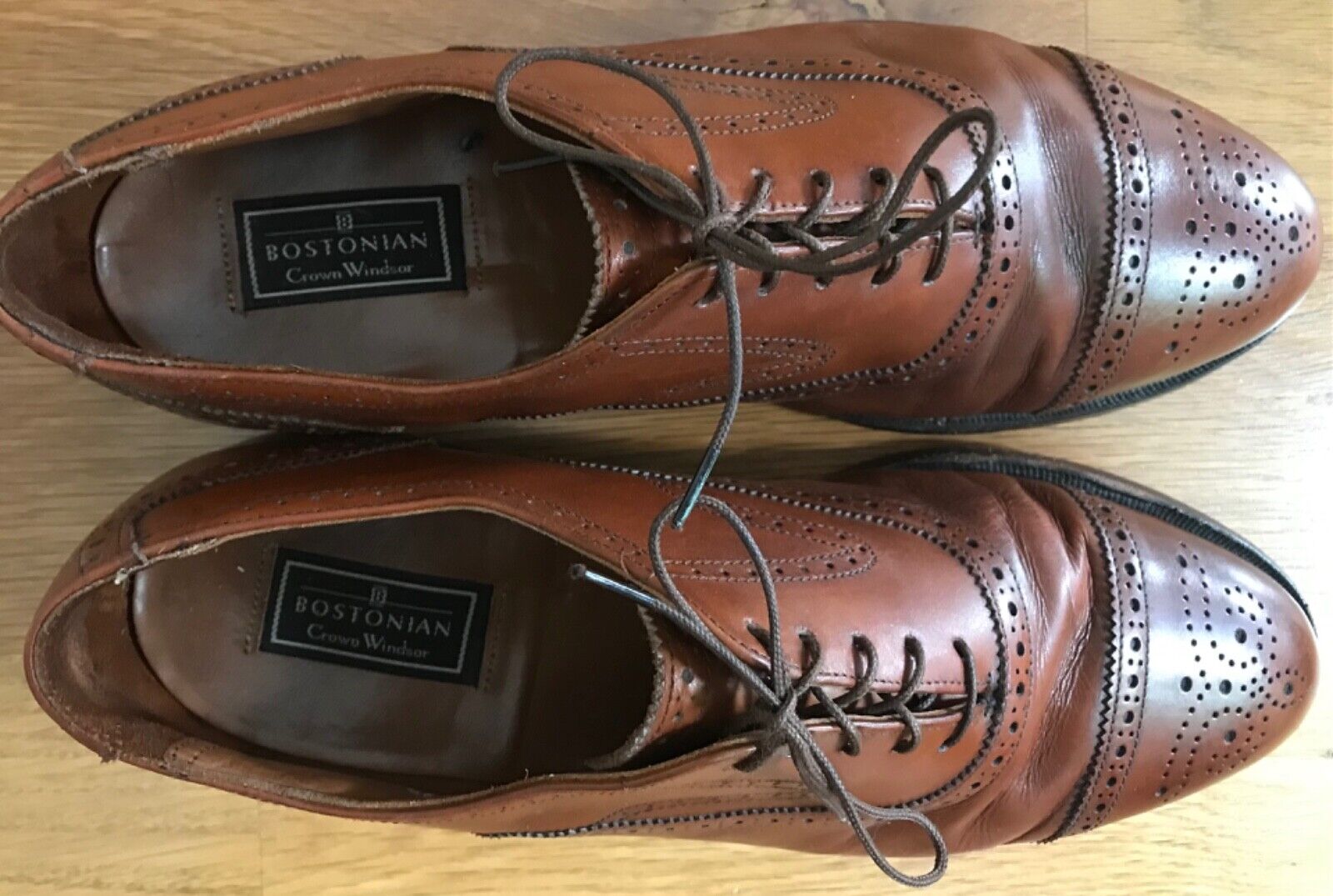 (2 pairs) classic men’s formal leather Brogue shoes brown/burgundy size 9 1/2  Bostonian, Cole & Haan - фотография #3