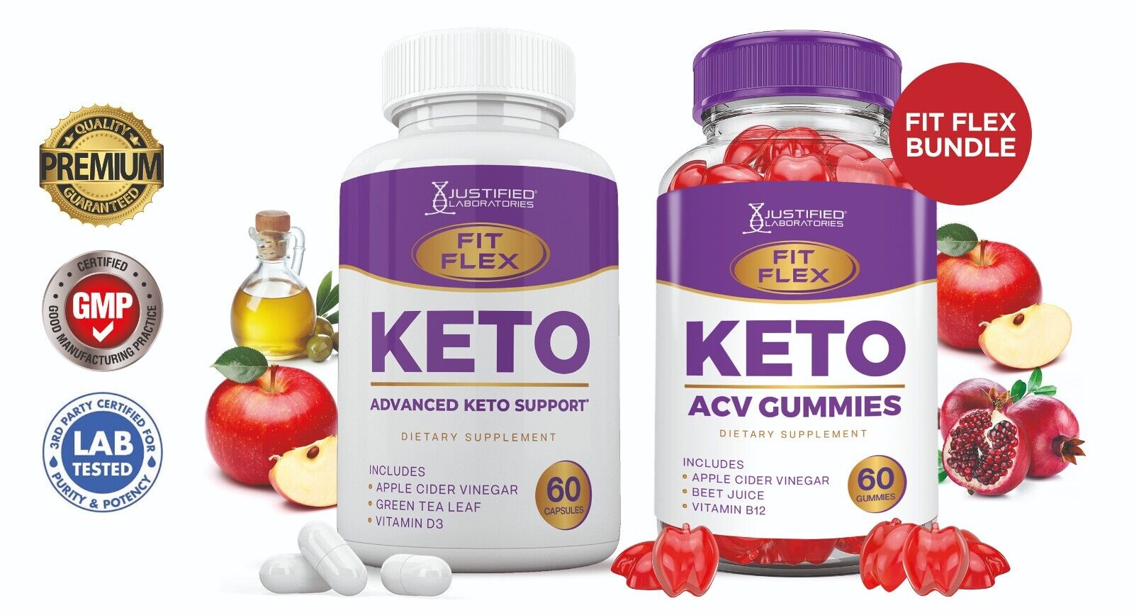 Fit Flex Keto ACV Gummies 1000mg & Keto ACV Pills 1275MG Bundle Justified Laboratories