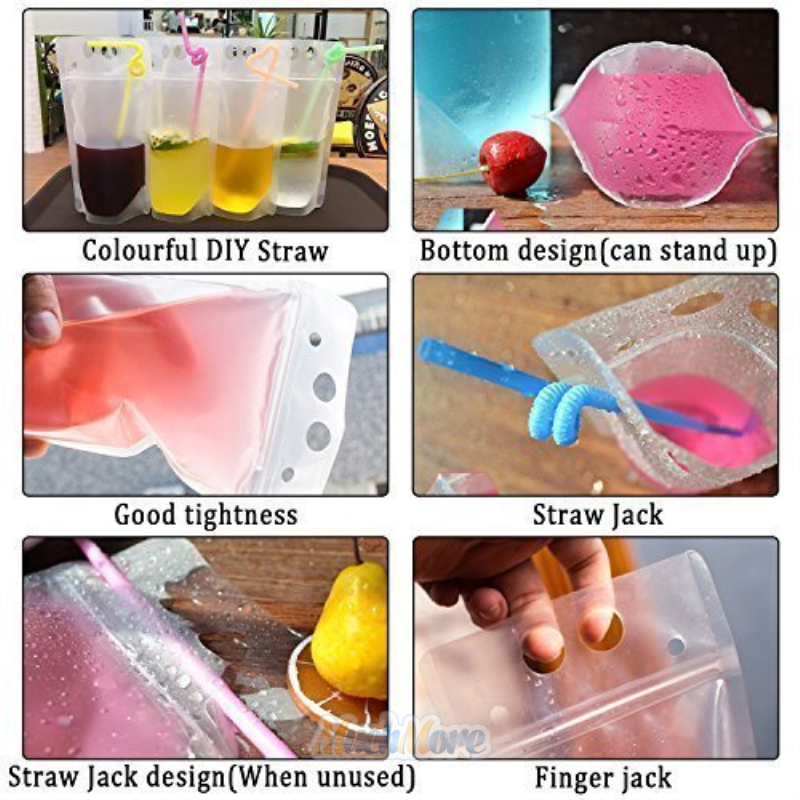 100PCS Drink Pouches Bags Stand-Up Zipper w/ Straws&Funnel for Cold & Hot Drinks Unbranded Does not apply - фотография #6