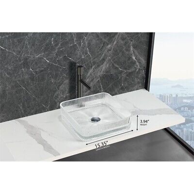 Pemberly Row 15" Tempered Glass Square Vessel Bathroom Sink in Clear Без бренда PR-4753-2799521