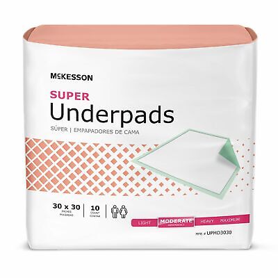 300 McKesson Incontinence Underpads Moderate Absorbency Disposable 30" x 30" McKesson UPMD3030