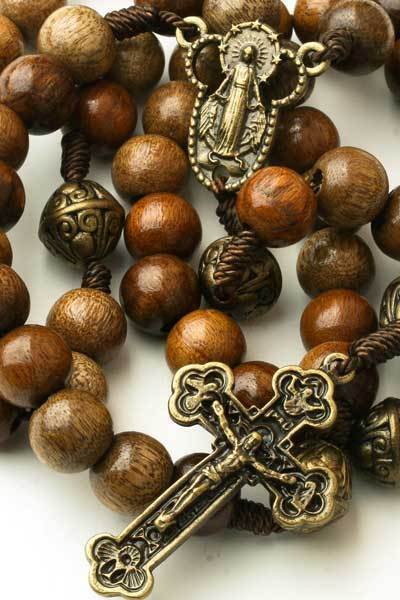 Catholic Rosary Beads Wood Strong Cord Miraculous Center Men Women Brown Iconeum - фотография #11