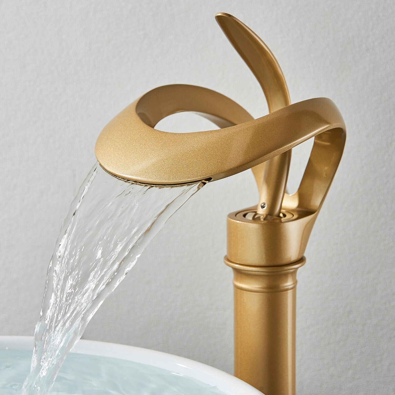 Gold Bathroom Sink Faucet Waterfall Vessel basin faucet Single Handle Mixer Tap BESy Handle Lavatory Vanity Sink Tap - фотография #7