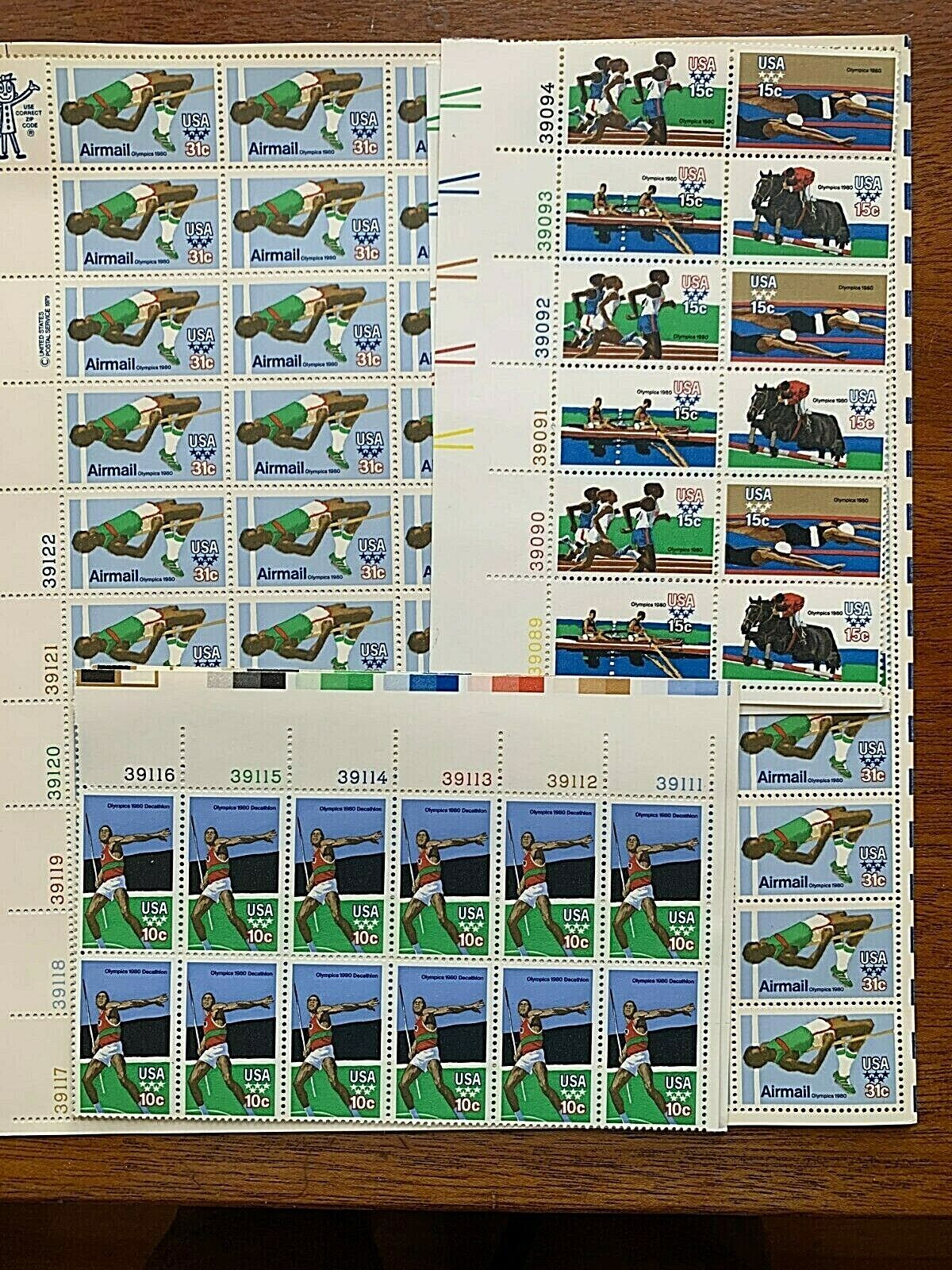 US postage-DISCOUNT. 1980 SUMMER OLYMPICS stamps. Sheets/blocks. FV: $55.50. Без бренда