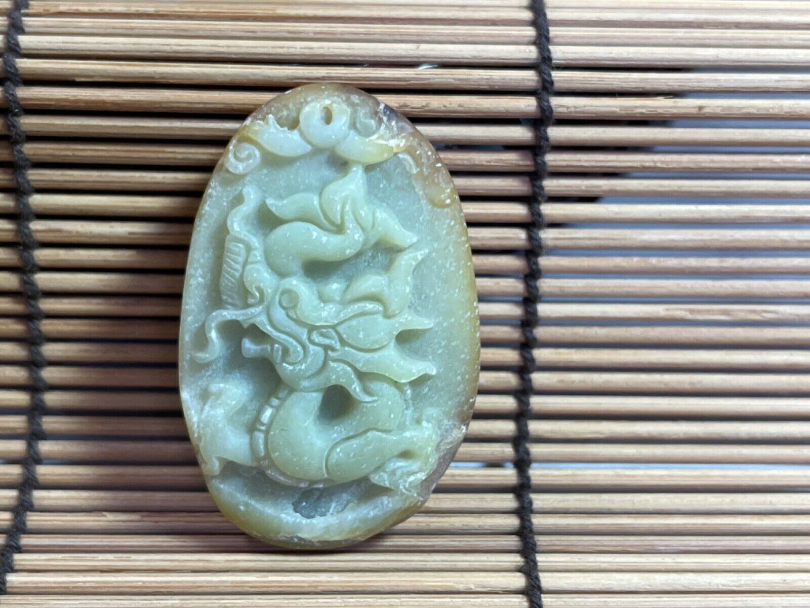 Dragon Jade Green Yellow Red Carved Pendant Good Luck Cloth Cord Certified Cisco Traders - фотография #2